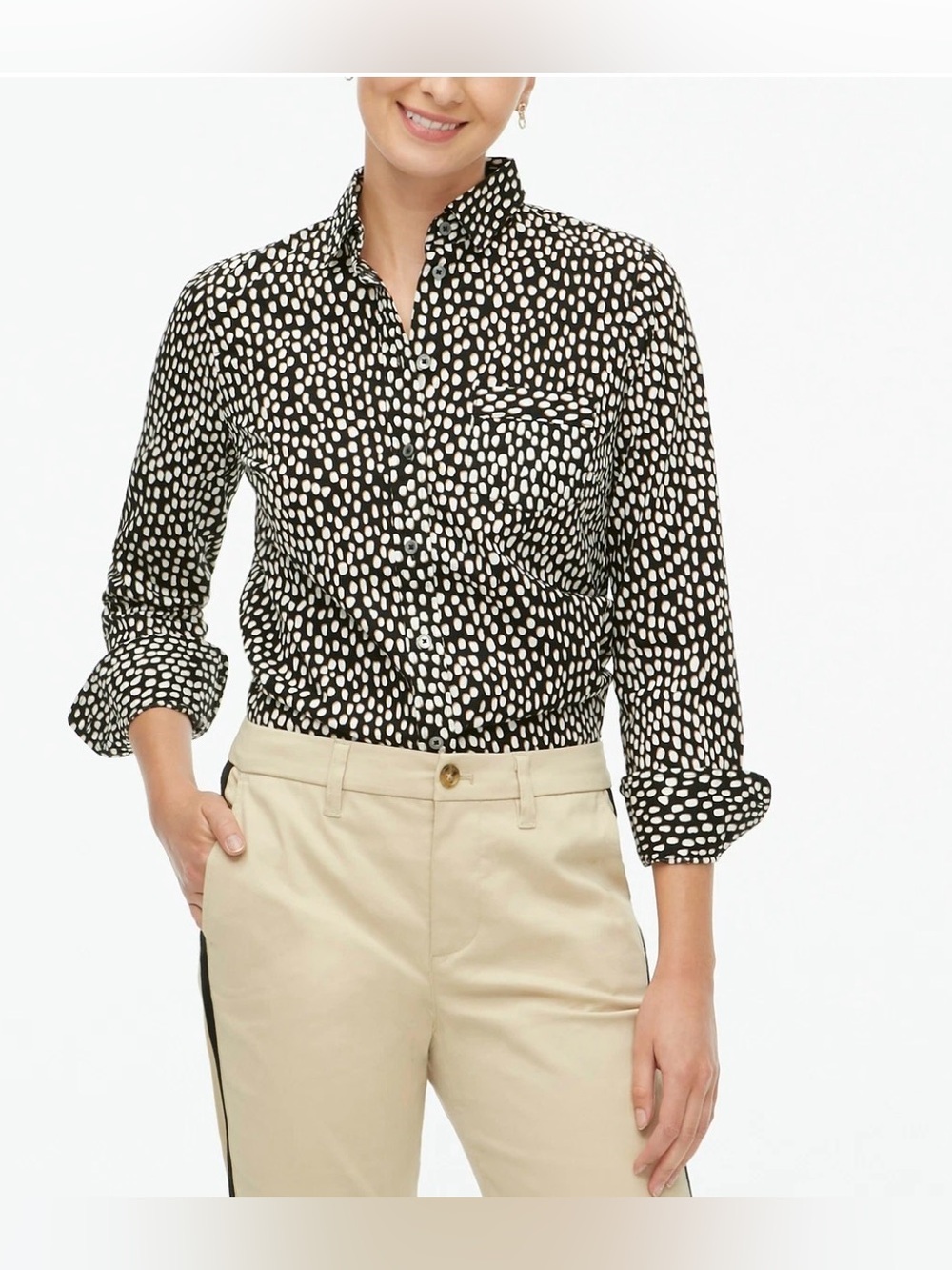 J Crew  Oncilla   Print Cotton Perfect Button Down Fit Stretch Shirt Size Small